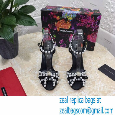 Dolce  &  Gabbana Heel 10.5cm Satin Sandals Black with Pearl Application 2021